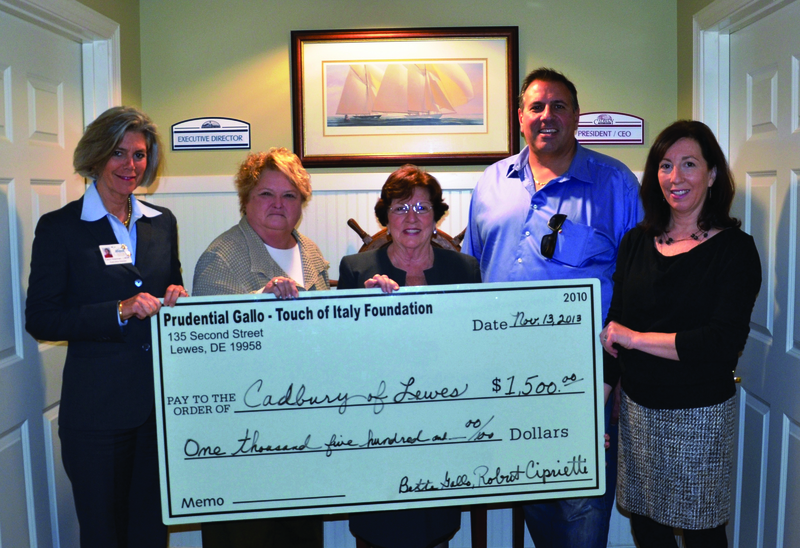 Shown here at the presentation of the check to Cadbury at Lewes are (l-r) Carol Holzman, executive director, Cadbury at Lewes; Lynette Palen, executive director, Cadbury Foundation; Bette Gallo Bob Ciprietti, and Tricia Ratner, principals, Prudential Gallo-Touch of Italy Foundation. SOURCE SUBMITTED